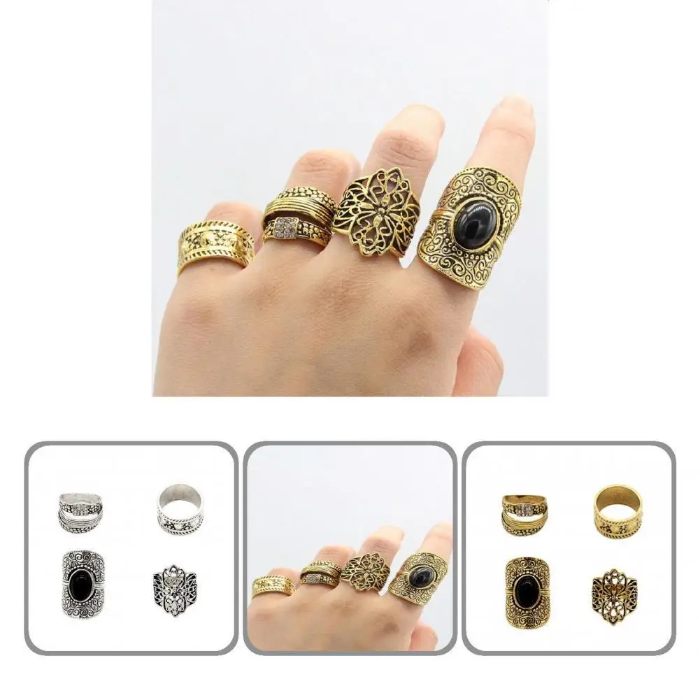 

Unique Finger Rings Wide Wear Resistant Faux Gem Vintage Unisex Rings Unisex Rings Finger Bands 4Pcs/Set