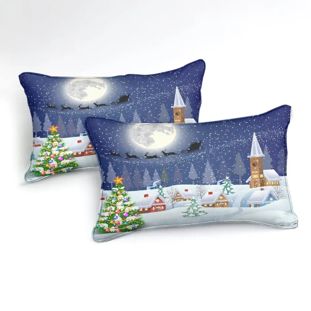 

Christmas Tree Bedding Duvet Cover Cute Santa Claus Soft Quilt Cover Christmas Night Scene Decor kids Family Comforter Cover