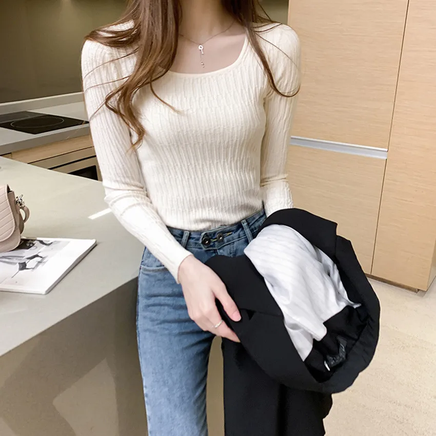 

2020 New Autumn Winter Knitted Pullover Underwear Women Long Sleeve Knit Slim Fit Sweater Jumper Pull Femme