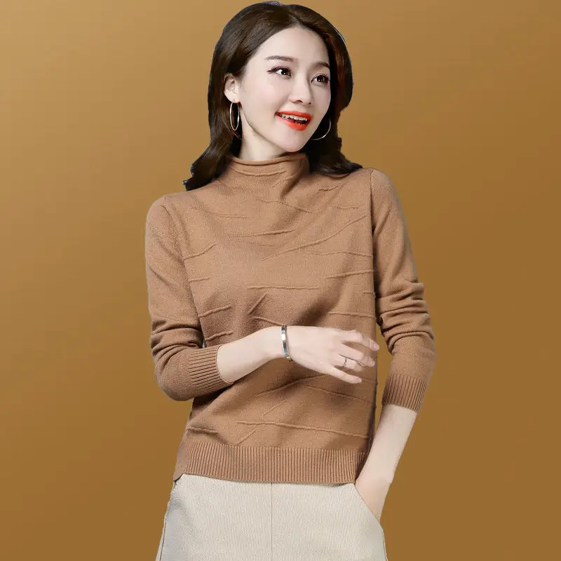 

Женский плотный вязаный Топ, Свободный теплый однотонный джемпер с высоким воротником, весна-осень 2021, h1025