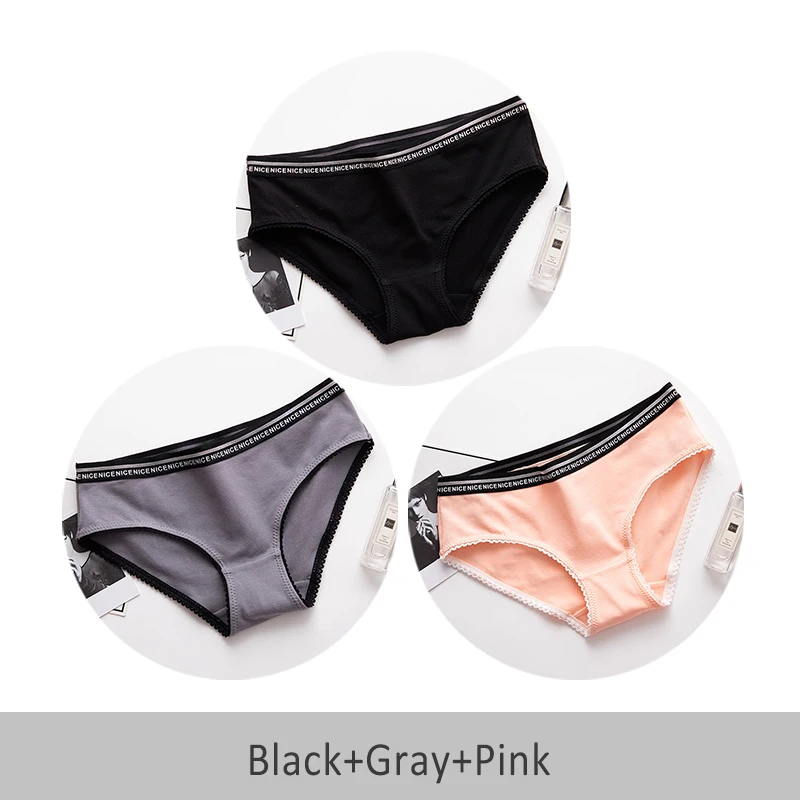 Black Gray Pink Бесшовные сексуальные женские трусики из хлопка сплошной цвет дышащая середина талии нижнее белье девушка DULASI 3шт - Цвет: Black Gray Pink
