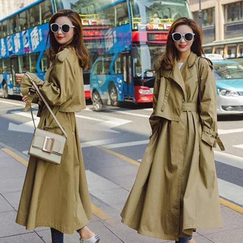 Модный Тренч Женский однотонный Повседневный простой классический длинный