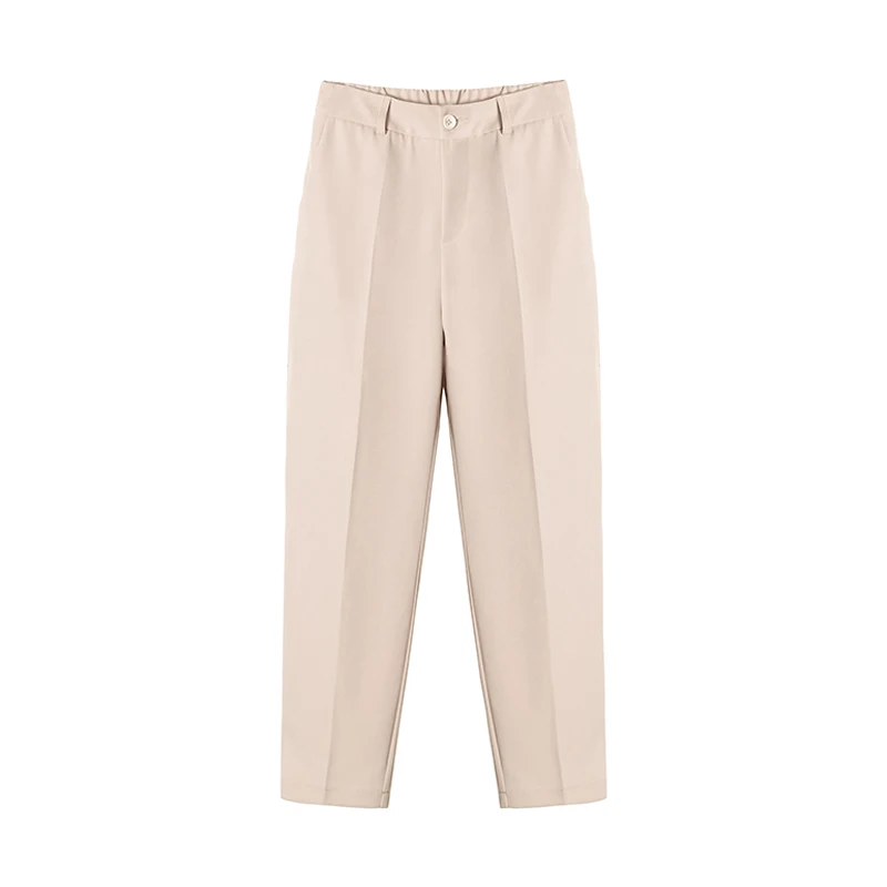 

REALEFT Spring Summer 2020 New Korean OL Style Split Women Formal Pants Pocket Mid Waist Elegant Office Lady Straight Chic Pants