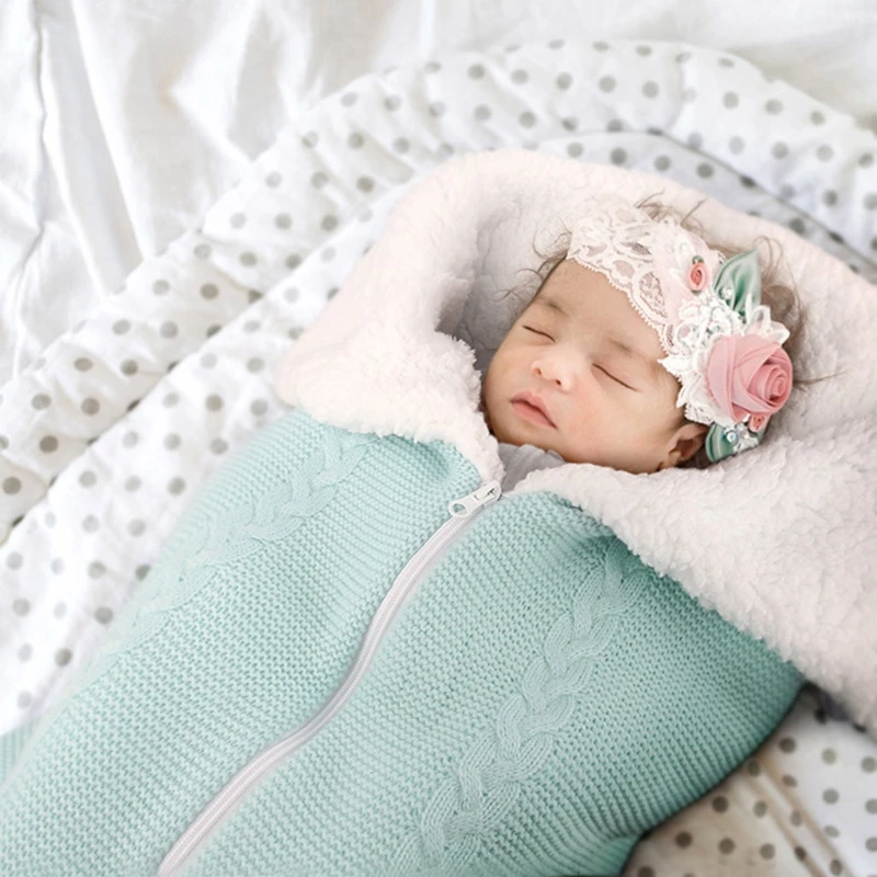 

Newborn Baby Blanket Zipper Knit Crochet Infant Sleepsack Warm Swaddle Wrap Stroller Sleeping Bag