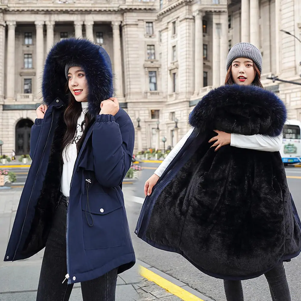 

GRELLER 2021 Cotton Thicken Warm Winter Jacket Women Casual Short Parkas Fur Lining Hooded Winter Coat Women Parkas Mujer Coats