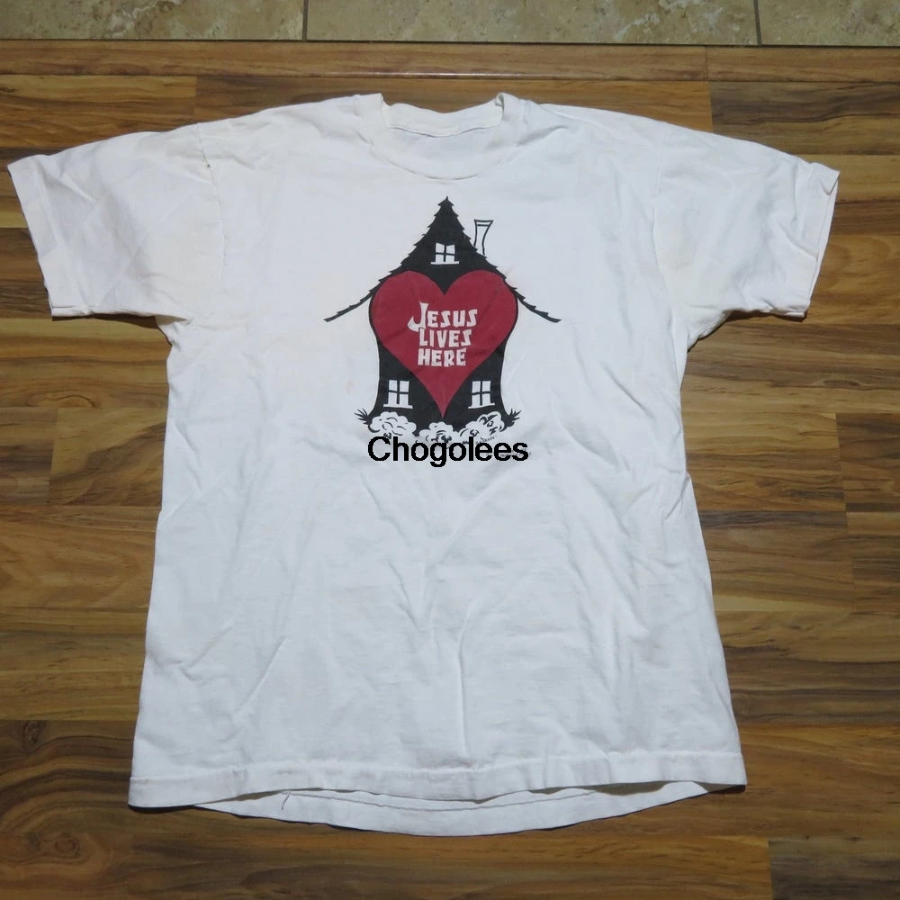 Белая футболка Sz L Lord с изображением винтажного дома Иисуса живет здесь |