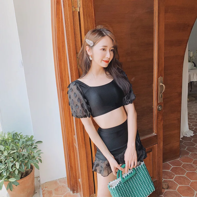 

Женский купальник из двух предметов, Бразильское бикини двойного цвета, бикини с тройным покрытием и корейским принтом, женский слитный куп...