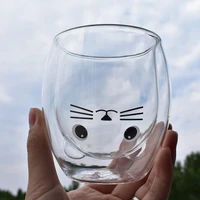 double insulated glass cup creative big eye cat pattern couple cup wine glass for whiskey brandy wine vodka beer cocktail rum
