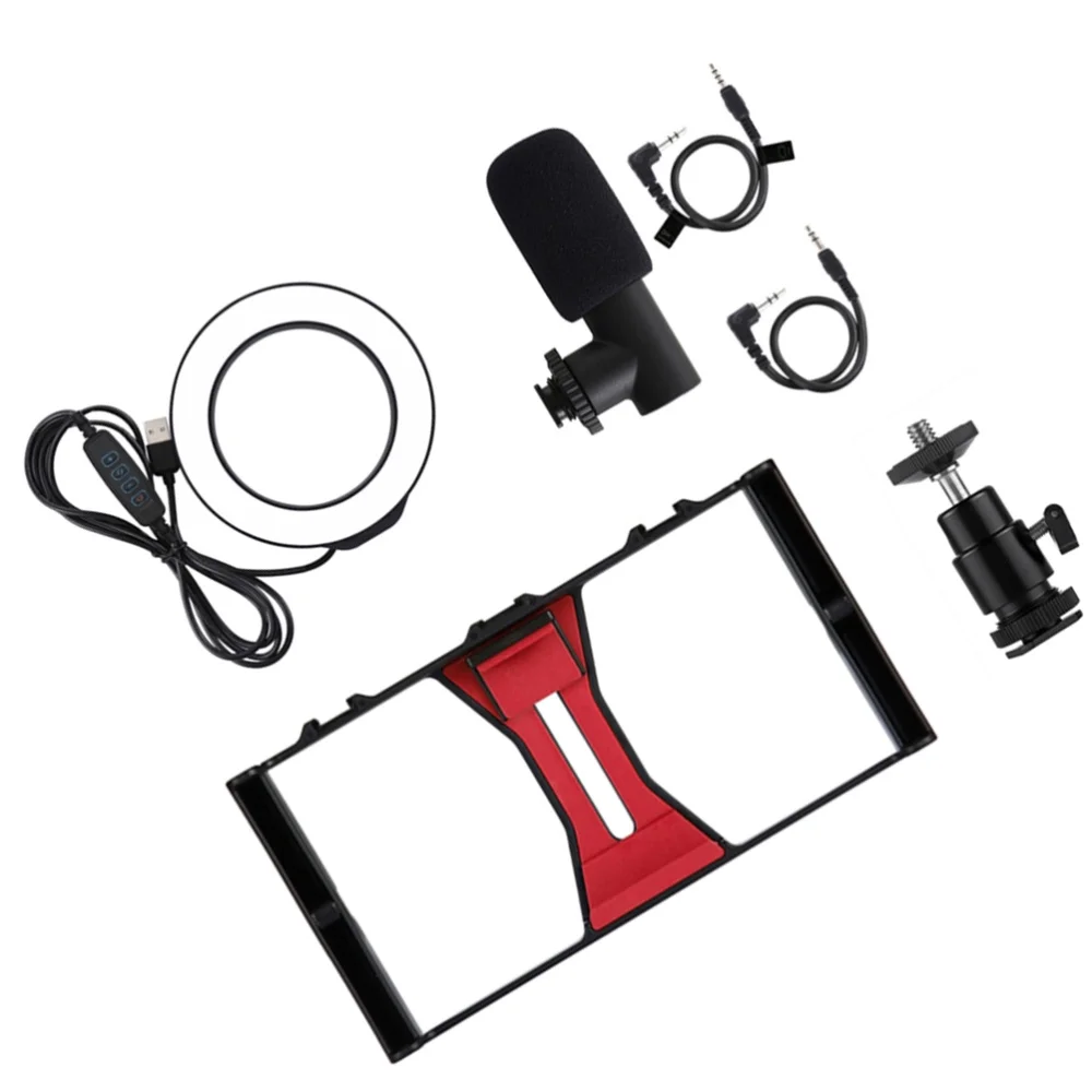 

1 Set of Phone Photographing Holder Phone Live Streaming Tools with Microphone for Studio (Red)