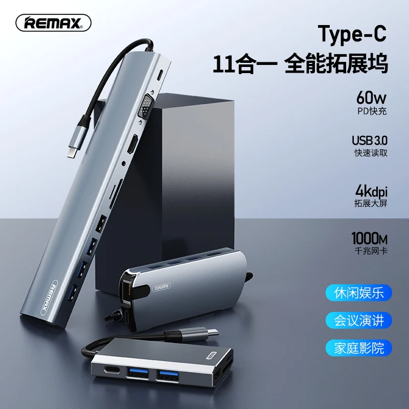 Док-станция remax 6 в 1/8 1/11 1 4K USB Type-C на 3 0 TF/sd HDMI VGA RJ45 5 мм | Мобильные телефоны и