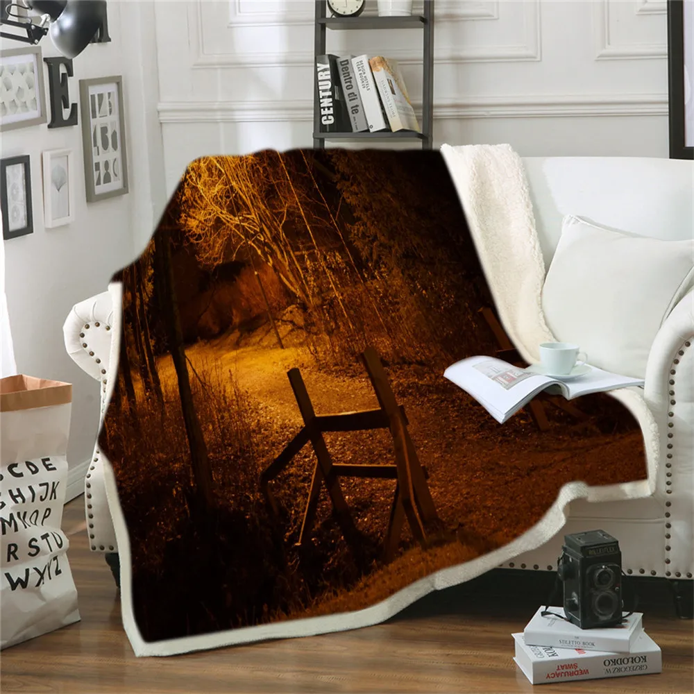 

Custom Throw Blanket for Sofa Couch Nature Tree Landscape Sherpa Blanket Natural Scenery Art Plush Blanket Room