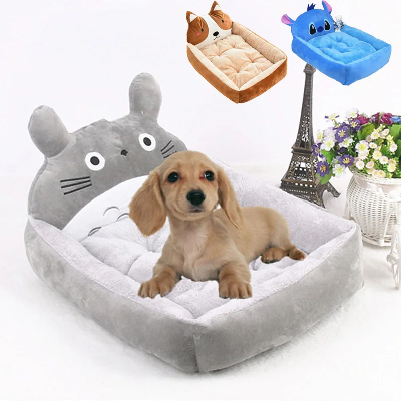 Cute Cartoon Pet Beds for Small Medium Dogs Winter Warm Puppy Cat Sofa Bed Washable Chihuahua Bulldog Kennel Mascotas Supplies