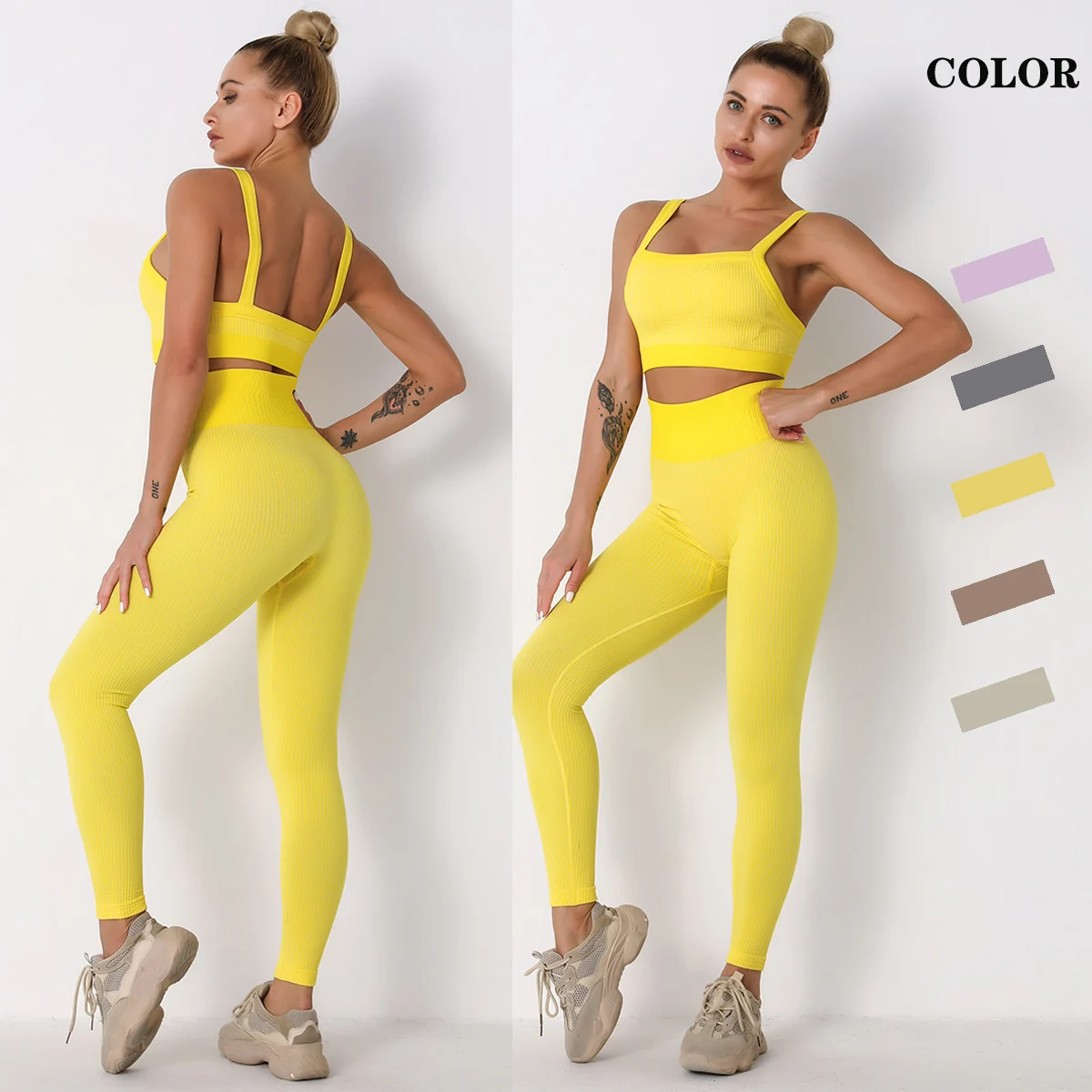 

Комплект женский бесшовный для занятий йогой, майка, леггинсы с пузырьками для ягодиц, спортивный комплект для фитнеса, для бега, тренажерно...