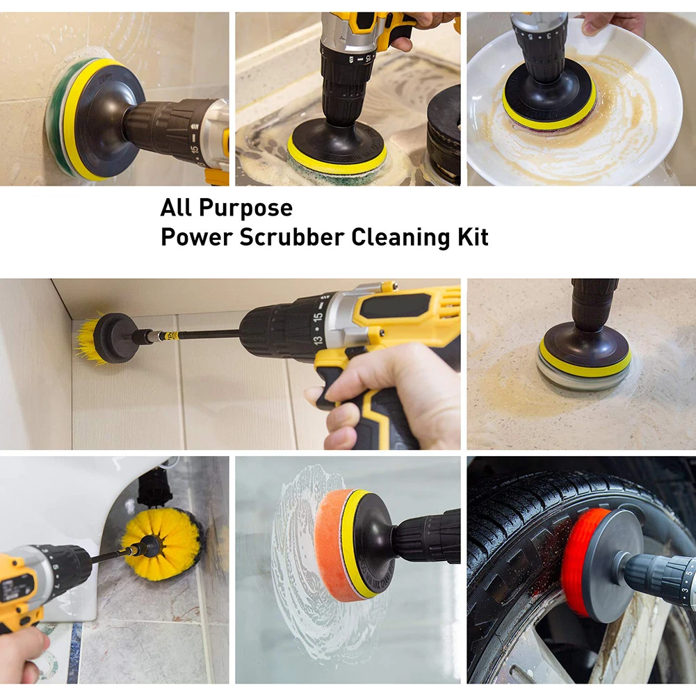 

37pcs Drill Brush Power Scrubber Set With Extend Attachment Scrub Pads Sponge For Cleaning Car Tiles Bathtub Toilet Brush