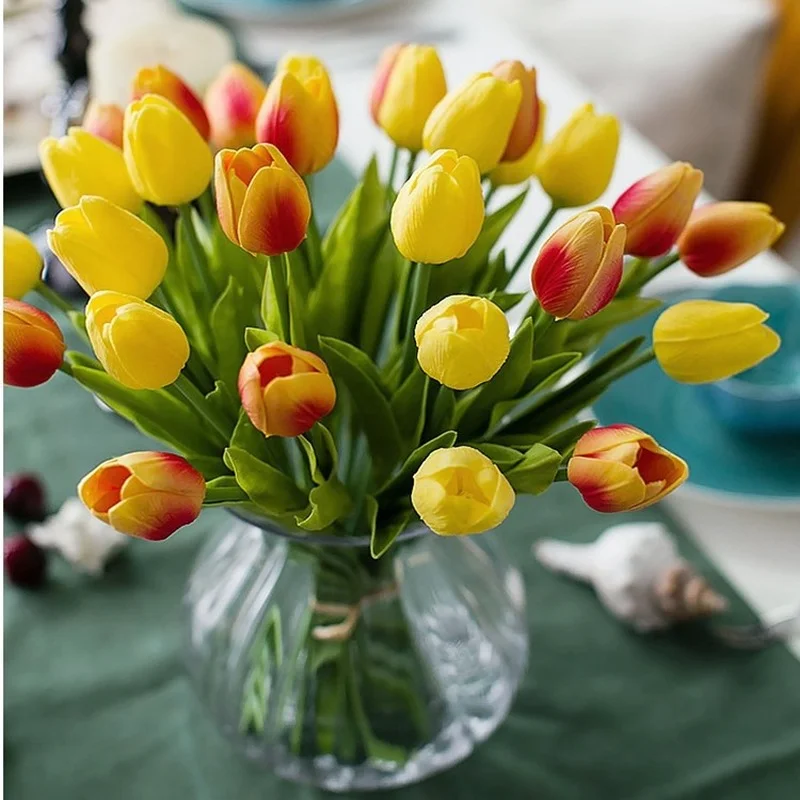 

New2021Home Garden kitchen 5/10/20PCS Artificial Flower Colorful Bouquet Fake Flower Wedding Party Decorations Exquisite Tulips