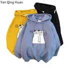 Женская толстовка с капюшоном Yan Qing Huan, свободная кофта с длинным рукавом и мультипликационным принтом, корейский стиль, верхняя одежда на осень и зиму