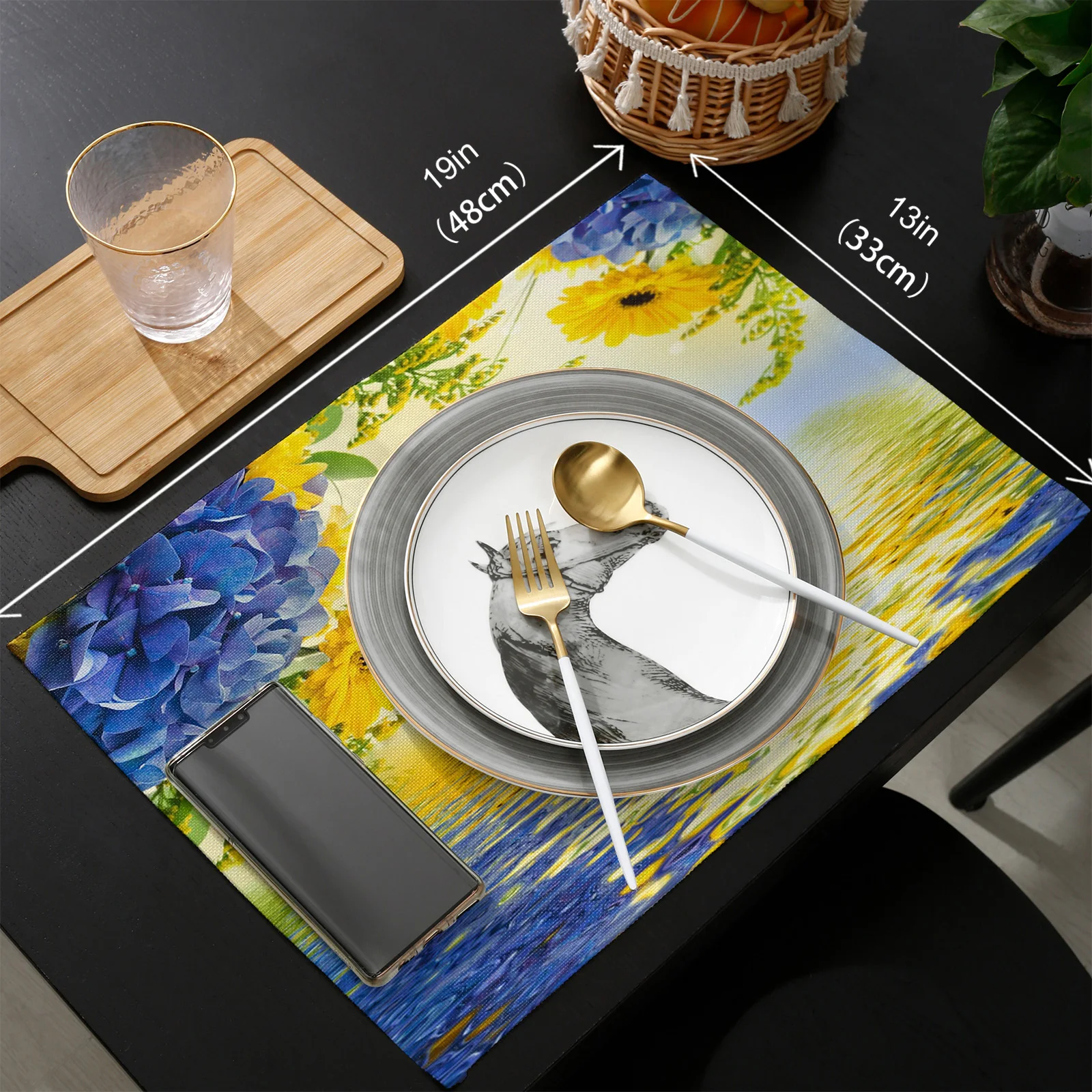 

Blue Hydrangea Flowers Chrysanthemum Table Runners and Placemats Set Hotel Wedding Table Decoration Table Runner Luxury