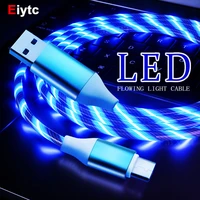 eiytc glowing cable mobile phones charging cables led lighting micro usb type c charger for samsung xiaomi iphone 3a usb c cord