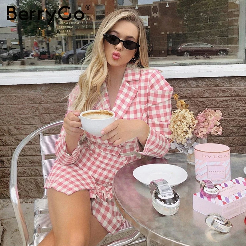 BerryGo кнопки в старинном стиле клетчатая женская блузка Сексуальная с длинным