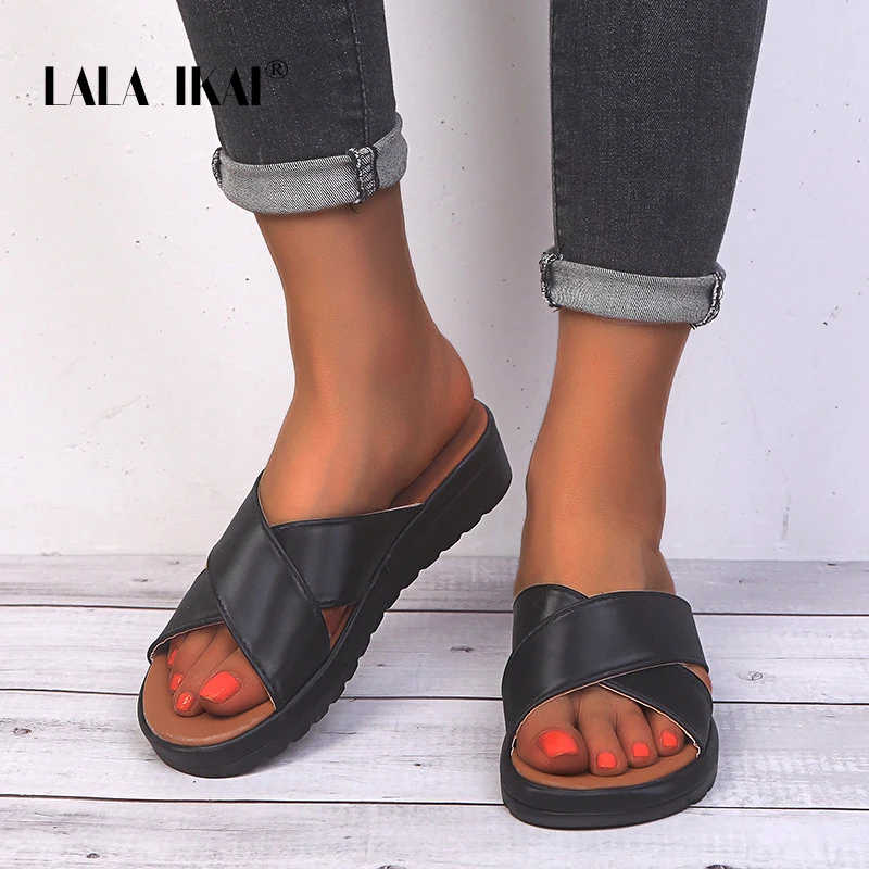 Шлепанцы LALA IKAI женские повседневные Мягкие плоская подошва леопардовые сланцы