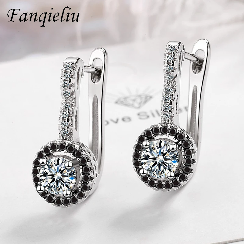 

Fanqieliu Stamp 925 Silver Needle Black CZ Zircon Hoop Earrings For Women Trendy Jewelry Girl Gift New FQL21249