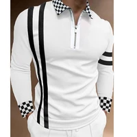 autumn fashion white patchwork men long sleeve polo shirts casual turn down collar zipper design tops 2021 new mens streetwear