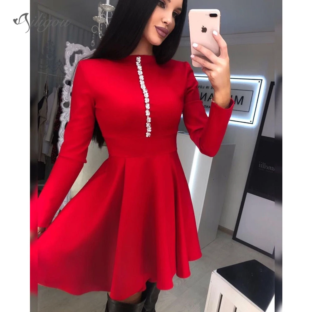 

Ailigou 2021 летнее женское сексуальное платье с длинным рукавом со стразами черное белое Красное Белое Мини-платье элегантное вечернее платье з...