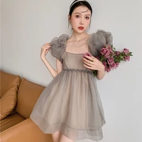 french sweet puff sleeve dress women spring and summer vestidos de mujer above knee mini a line summer