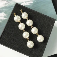 2021 trendy elegant created big simulated pearl long earring pearls string statement drop earrings for women wedding party gift
