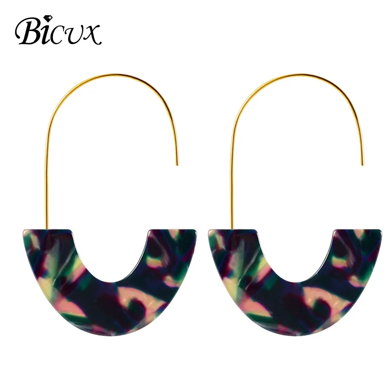 Multicolor 4 BICUX модные богемные массивные акриловые Висячие серьги для женщин винтажные корейские геометрические висячие серьги ювелирные изделия - Окраска металла: Multicolor 4