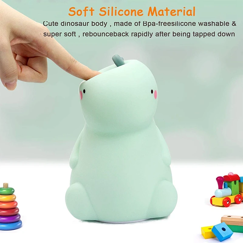 

Children's Dinosaur Night Light, Cute Color-Changing Silicone Baby Night Light with Contact Sensor(Green,1Pcs)