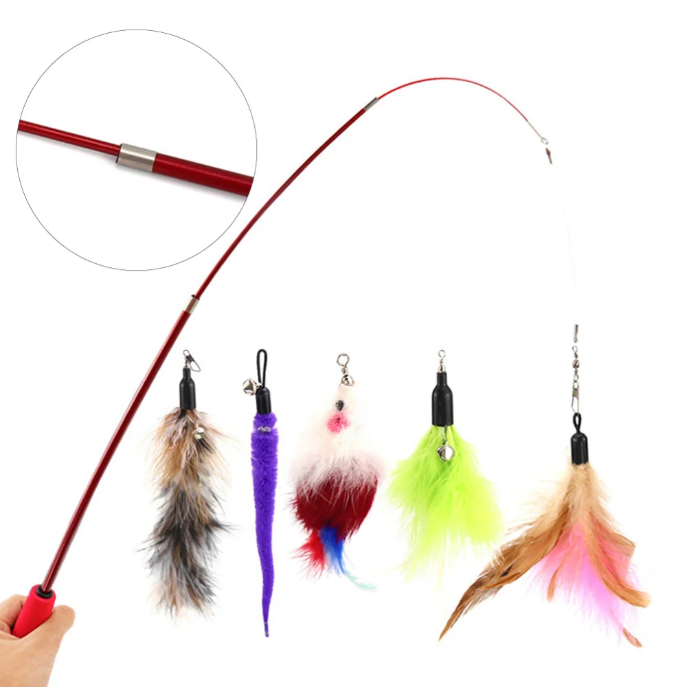 

5pcs Funny Feather Rod Toy Training Wand Cat Interactive Wand Cat Stick Teaser Replacement Head