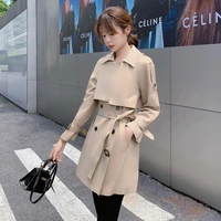 women autumn winter loose double breasted trench coat korean style sashes casual windbreaker long sleeve outwear overcoat