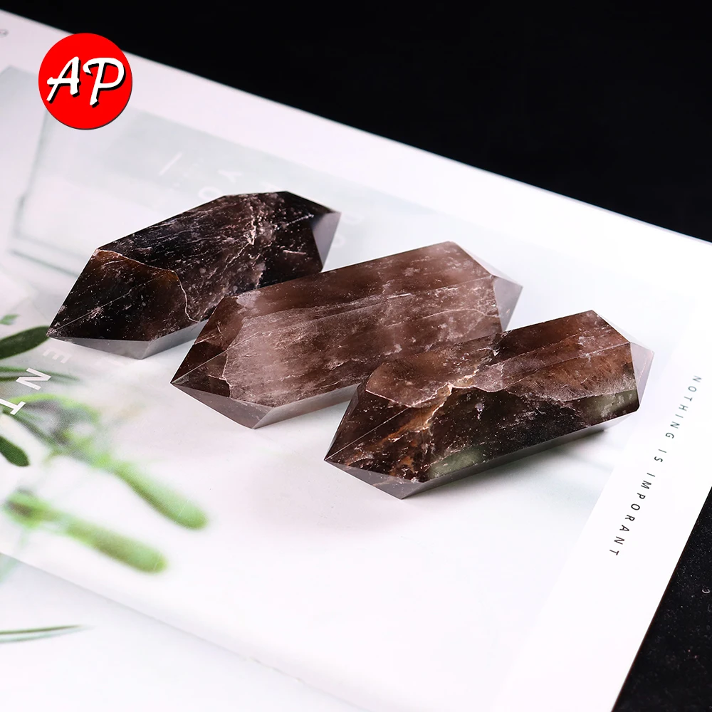 

10 см Природный чай цвет хрустальная палочка Smokey кварцевые точки двойная башня обелиск полированный медитационный камень