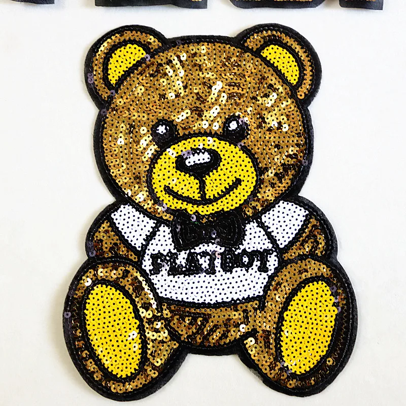 Логотип медведя блестки нашивки СТИЛЬНЫЙ Медведь и английские буквы аппликация