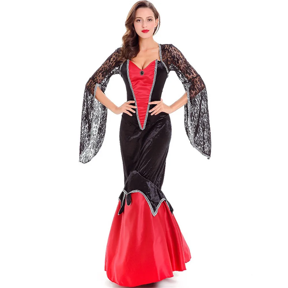 

Adult Lace Sexy Noble Vampire Witch Costume Halloween Carnival Deluxe Court Vampire Witch Queen Cosplay Fancy Dress