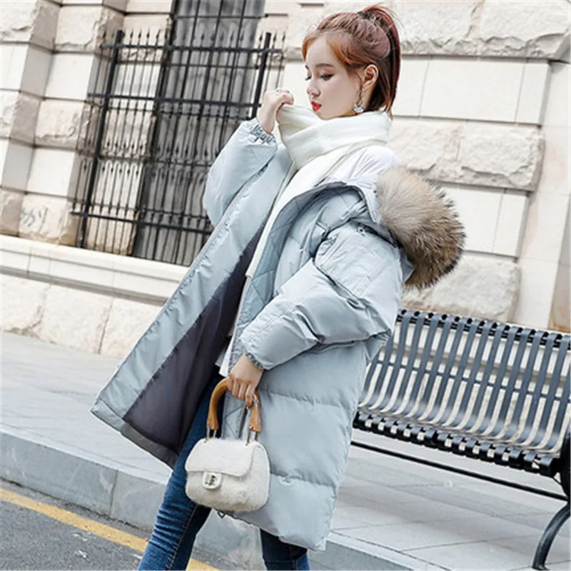 2019 Big size student Korean version of the loose fur collar long-sleeved winter cotton jacket long thick padded clothing | Женская