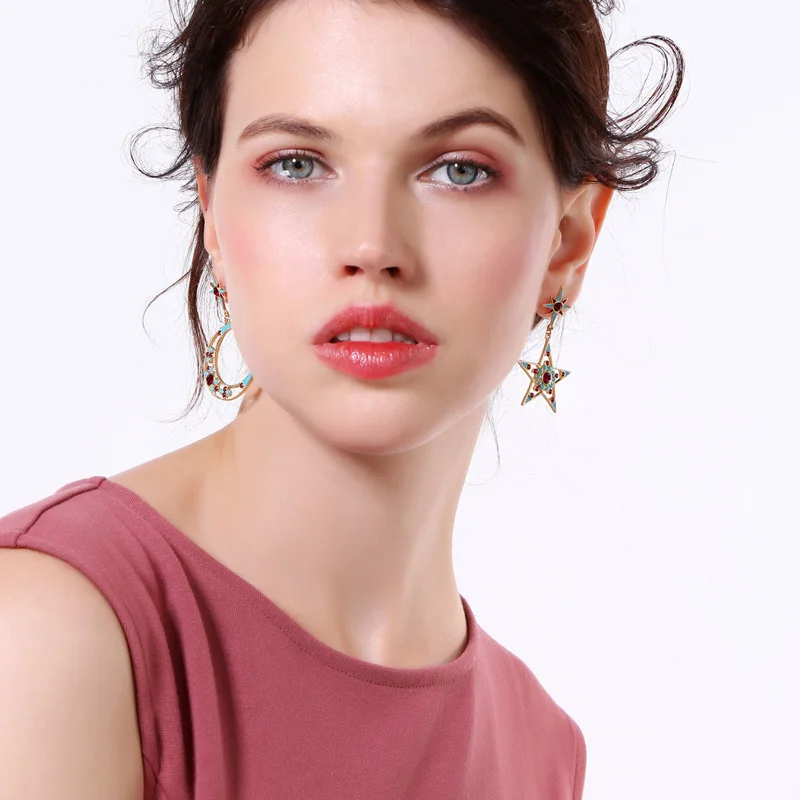Женские серьги-подвески со звездами и луной модные серьги с эмалью для женщин 2019 |