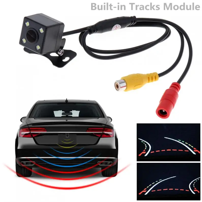 

Universal CCD 4 LED Night Vision Car Dynamic Reversing Rearview Backup Camera Wide Angle with Auto-changeable Parking Lines