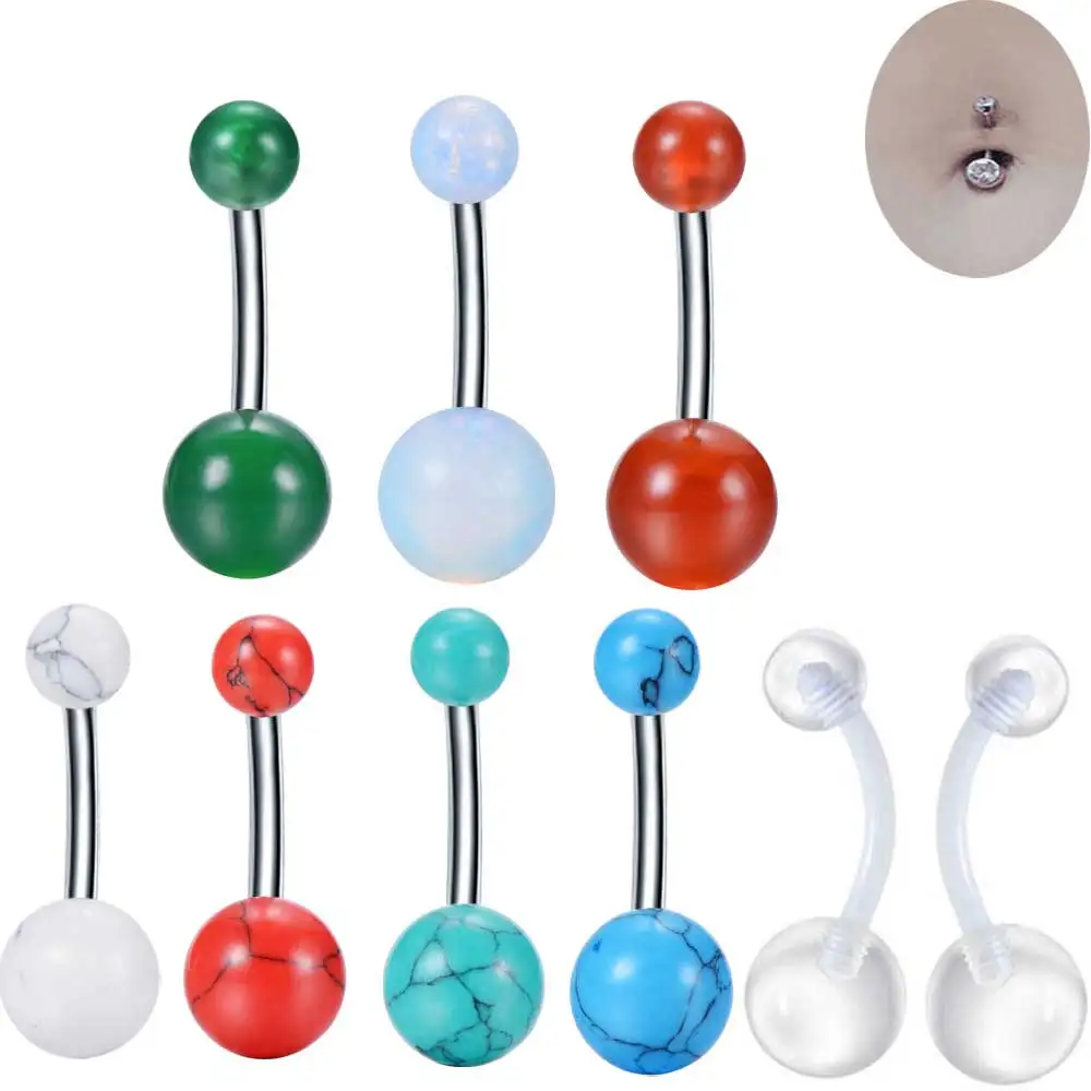 Set2PCS опал камень пупка кольцо сексуальная женщина пирсинг живота Штанга