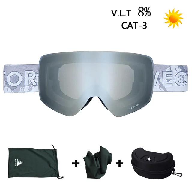silver box VECTOR Brand Ski Goggles Men Women Double Lens UV400 Anti-fog Skiing Eyewear Snow Glasses Adult Skiing Snowboard Goggles - Цвет: silver box
