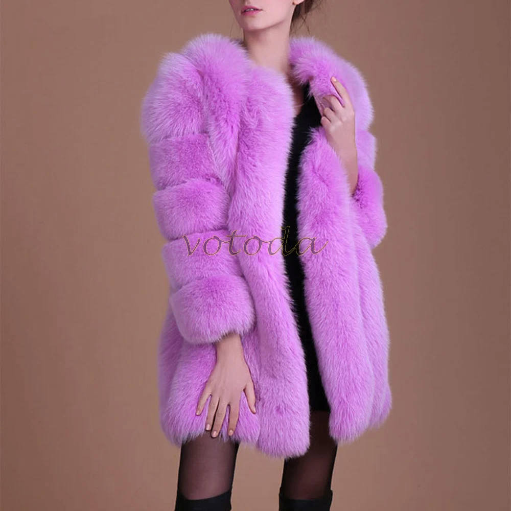 New Winter Warm Fur Coat Women's Furry Faux Fox Fur Jacket Sexy Luxury Fashion Overcoat Woman O-Neck Long Sleeve Fake Fur Jacket