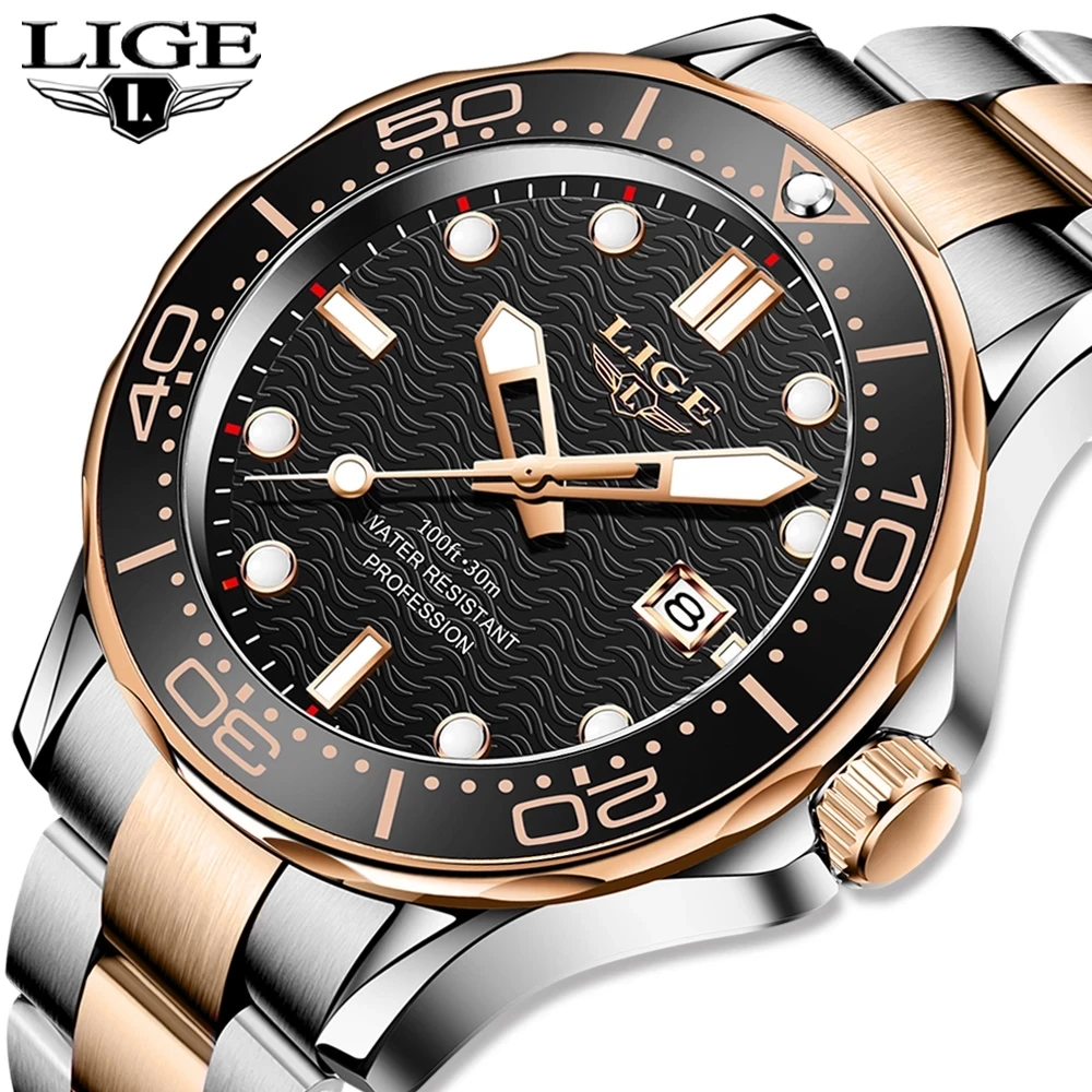 

LIGE Top Brand Luxury Fashion Diver Watch Men 30ATM Waterproof Date Clock Sport Watches Mens Quartz Wristwatch Relogio Masculino