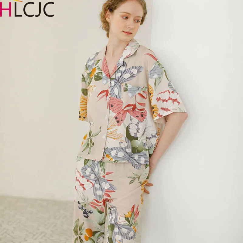 Элегантные женские пижамы с цветочным принтом и бабочками летние шорты коротким