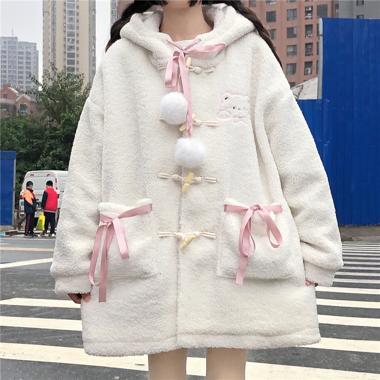 Шерстяное пальто LOliBook женский зимний Кардиган с капюшоном милая розовая модель