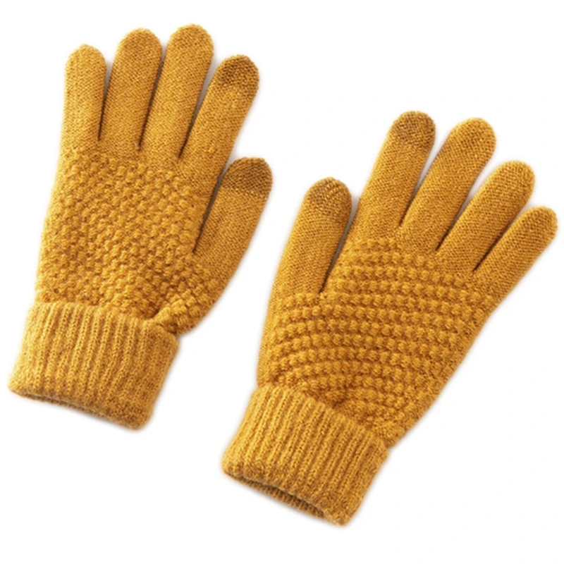 

Unisex Winter Knitted Touch Screen Gloves Solid Color Thick Plush Lining Warm Cozy Jacquard Full Finger Texting Mittens