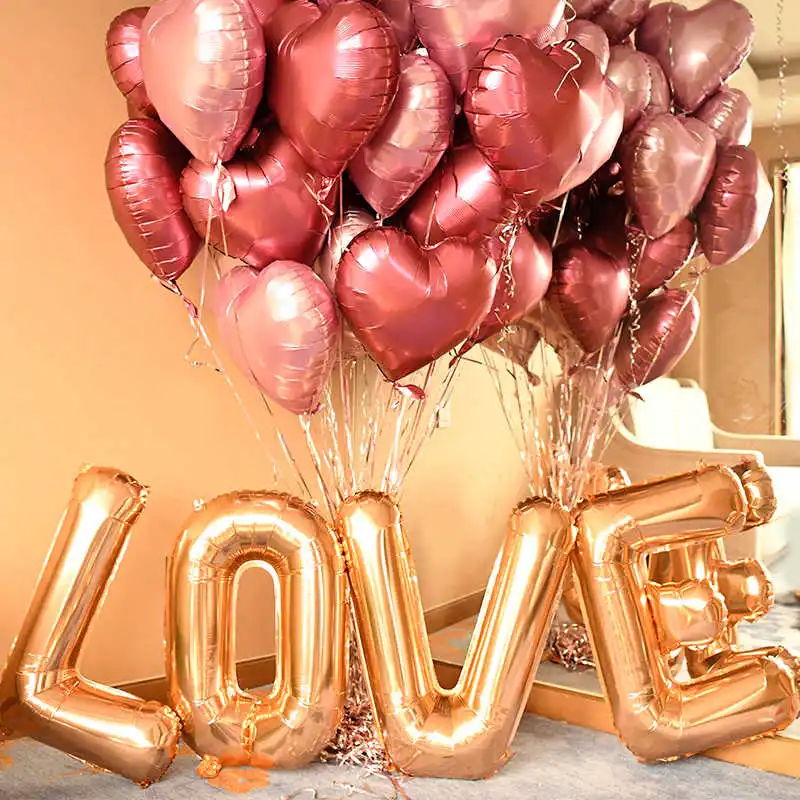 

Big Rose Gold Silver Love Foil Balloons 18inch Pink Heart Helium Balloon Birthday Valentine's Day Engagement Decor Supplies