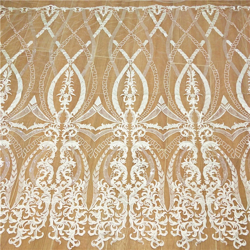 

Дизайнерская кружевная ткань для свадебного платья с блестками цвета слоновой кости, новейшая кружевная ткань 2020, кружевная Тюлевая кружев...