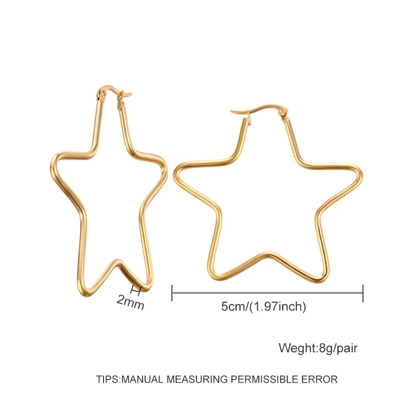 5cm gold star Модные серебряные серьги-кольца из нержавеющей стали для женщин 10 мм 80 мм Большой Круг круглая петля креольские серьги ювелирные изделия Букле д 'ореиль - Окраска металла: 5cm gold star