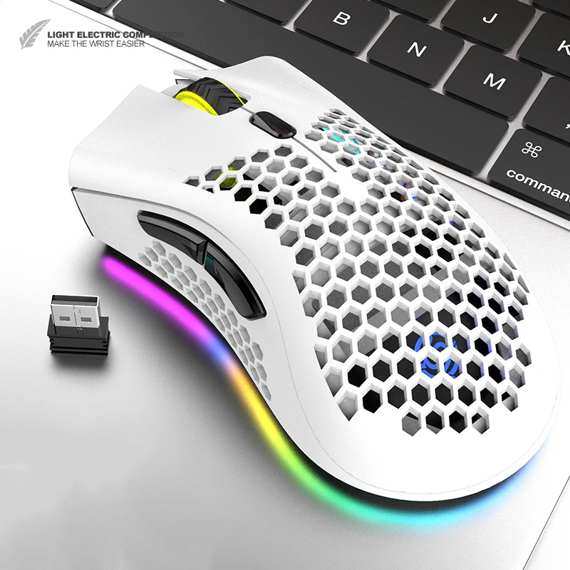 

BM600 Wireless Mouse USB Game Mouse RGB PC Laptop Office Mouse 2.4GHz 1600DPI Adjustable Honeycomb Mouse